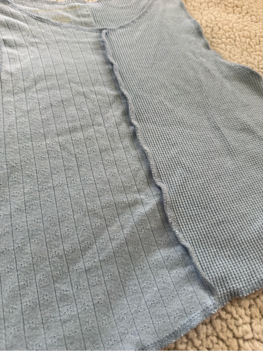 American Eagle Outfitters Two-Texture Light Blue Crop Tank - Picture 3 of 4